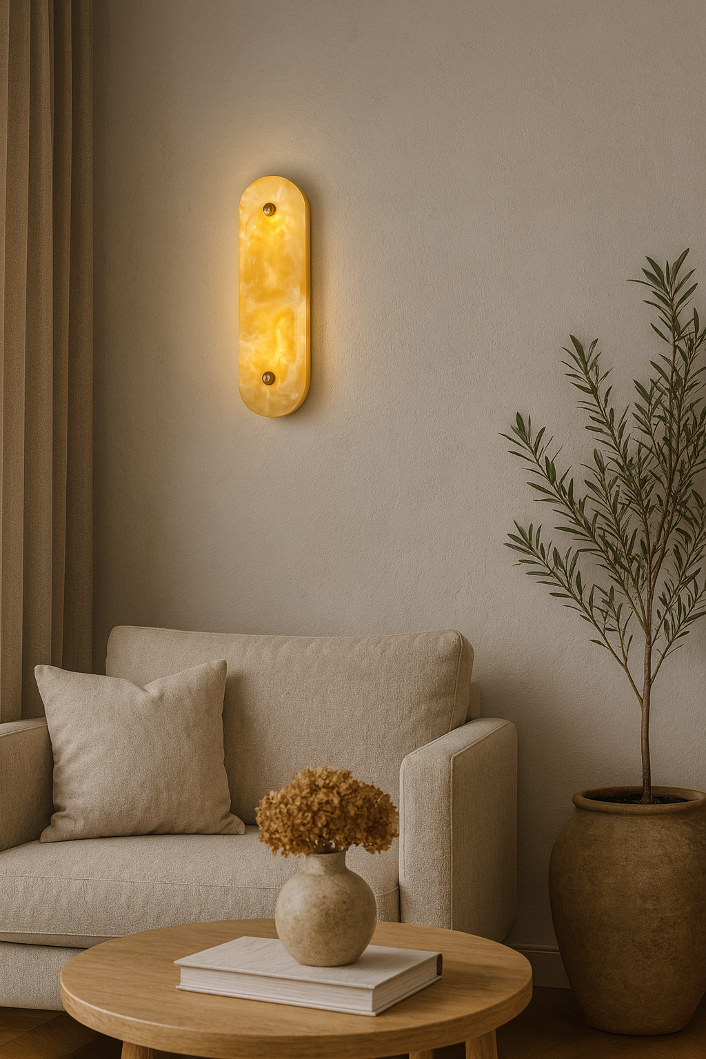 Besa Onyx Mermerli Modern Duvar Apliği – Doğal Yarı Geçirgen Taşlı Lüks Aydınlatma