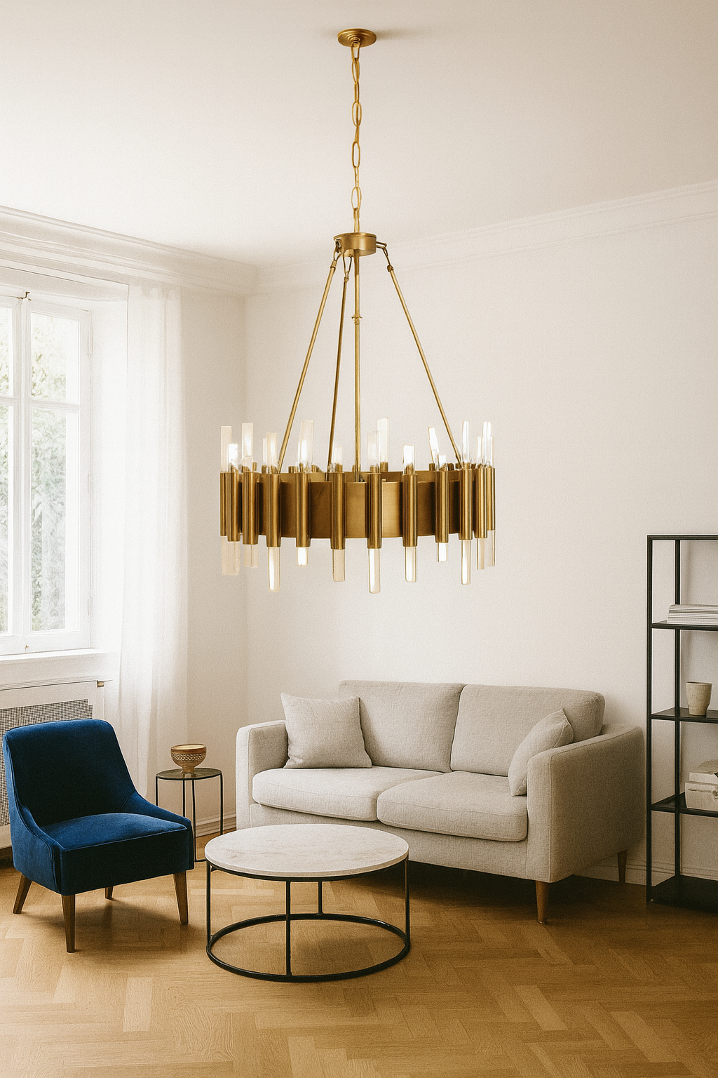 Besa 20mm Çubuk Cam Modern Yuvarlak Avize – Lüks ve Mimari Tasarım Salon Aydınlatması