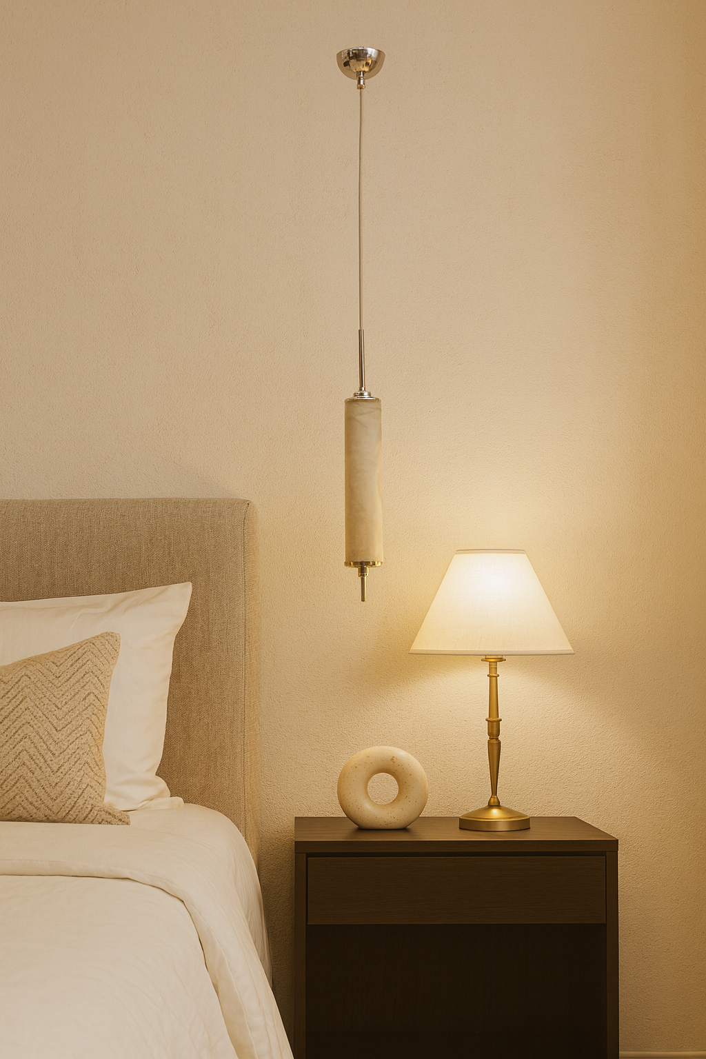 Mermer Desenli Modern Tekli Sarkıt Avize – Minimalist Mutfak ve Yemek Masası Aydınlatma