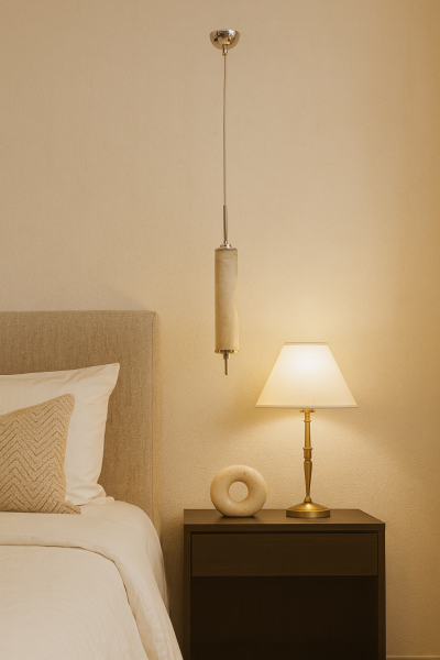 Besa Mermer Desenli Modern Tekli Sarkıt Avize – Minimalist Mutfak ve Yemek Masası Aydınlatma
