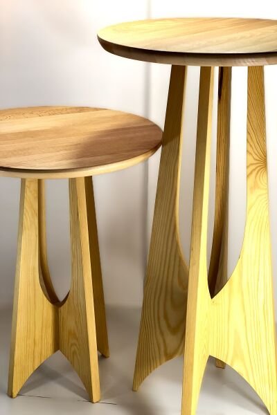 Masif Ahşap Yuvarlak Yan Sehpa Seti 41 cm | Doğal Ahşap Modern Tasarım 45 cm & 62 cm