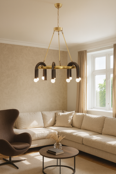 Baston Kol Modern Sarkıt Avize – Siyah ve Gold Detaylı Minimalist Çok Kollu Aydınlatma