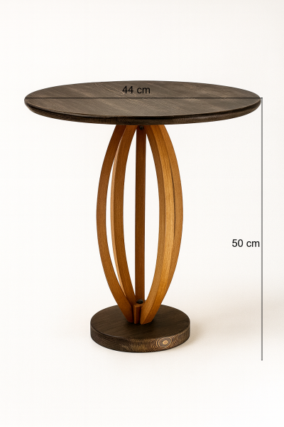 Masif Ahşap Yuvarlak Yan Sehpa 44 cm | Modern Orta Ayaklı Doğal Ahşap Sehpa 50 cm