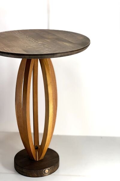 Masif Ahşap Yuvarlak Yan Sehpa 44 cm | Modern Orta Ayaklı Doğal Ahşap Sehpa 50 cm