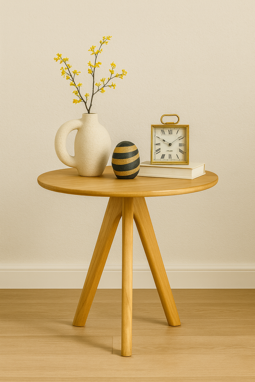 Doğal Ahşap Yuvarlak Yan Sehpa 41 cm | Modern Tasarım Masif Ahşap Orta & Sehpa