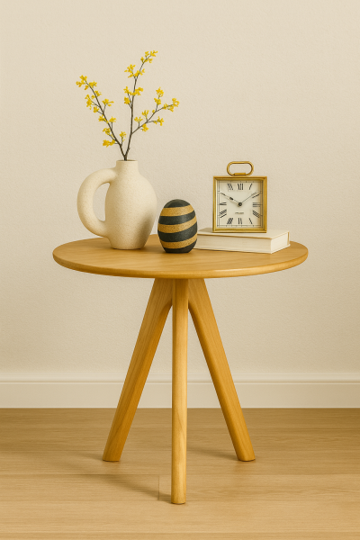 Doğal Ahşap Yuvarlak Yan Sehpa 41 cm | Modern Tasarım Masif Ahşap Orta & Sehpa