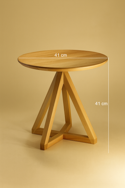 Masif Ahşap Yuvarlak Yan Sehpa 41x41 cm | Modern Üç Ayaklı Doğal Ahşap Sehpa