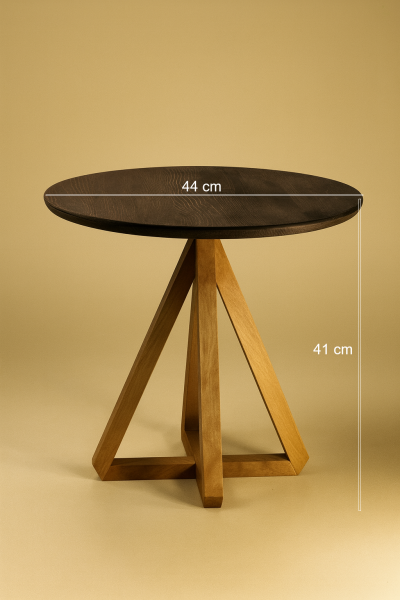 Masif Ahşap Yuvarlak Yan Sehpa 44x41 cm | Üç Ayaklı Modern Doğal Ahşap Sehpa