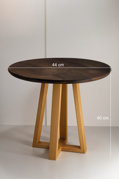 Masif Ahşap Yuvarlak Yan Sehpa 44x40 cm | Modern Üç Ayaklı Doğal Ahşap Sehpa