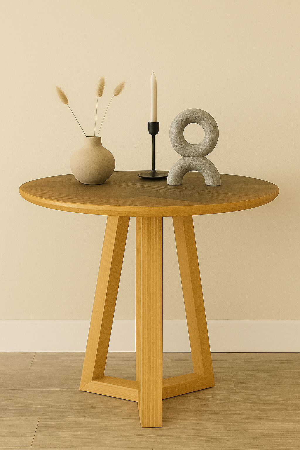 Masif Ahşap Yuvarlak Yan Sehpa 41x40 cm | Modern Kare Ayaklı Doğal Ahşap Sehpa