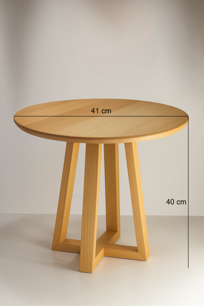 Masif Ahşap Yuvarlak Yan Sehpa 41x40 cm | Modern Kare Ayaklı Doğal Ahşap Sehpa