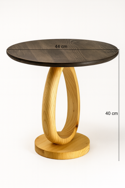 Masif Ahşap Yuvarlak Yan Sehpa 44x40 cm | Modern Oval Ayaklı Doğal Ahşap Sehpa