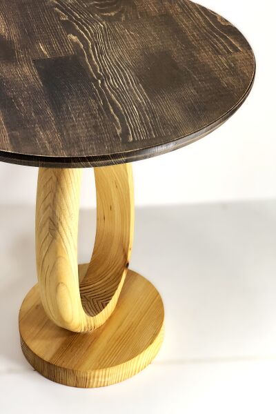 Masif Ahşap Yuvarlak Yan Sehpa 44x40 cm | Modern Oval Ayaklı Doğal Ahşap Sehpa