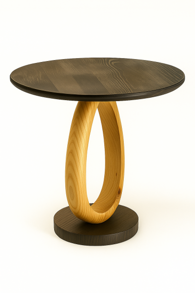 Masif Ahşap Yuvarlak Yan Sehpa 44x40 cm | Modern Oval Ayaklı Doğal Ahşap Sehpa