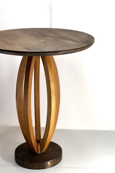 Masif Ahşap Yuvarlak Yan Sehpa 44x50 cm | Modern Oval Ayaklı Doğal Ahşap Sehpa