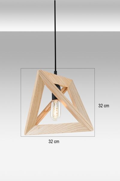 Masif Ahşap Üçgen Sarkıt Avize 32x32 cm | Modern Doğal Ahşap Tekli Avize