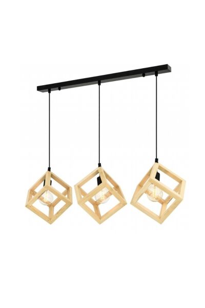 3’lü Ahşap Küp Sarkıt Avize 18x18 cm | Modern Masif Ahşap Yemek Masası Avizesi