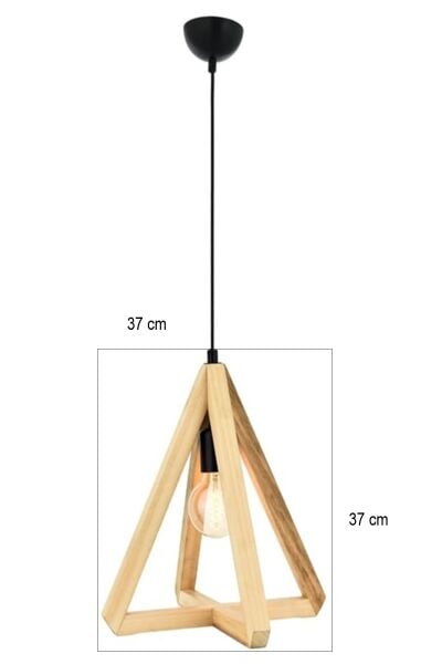 Üçgen Ahşap Sarkıt Avize | Doğal Masif Ahşap Tekli Avize 37×37 cm – E27
