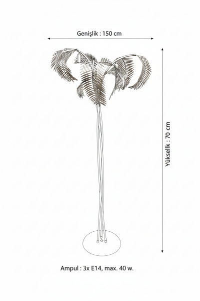 Besa Yapraklı Modern Lambader – Siyah ve Gold Detaylı Tasarım Köşe Aydınlatması