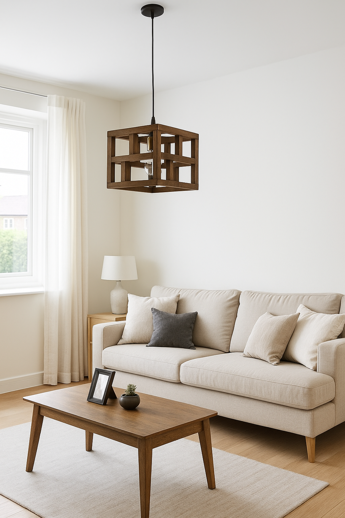 Küp Ahşap Sarkıt Avize | Masif Ahşap Geometrik Tekli Avize 23×20 cm – E27