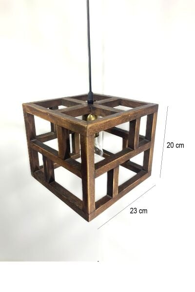 Küp Ahşap Sarkıt Avize | Masif Ahşap Geometrik Tekli Avize 23×20 cm – E27