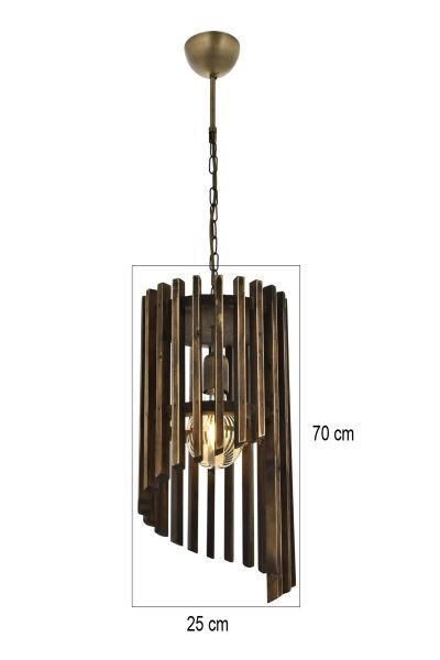 Silindir Ahşap Sarkıt Avize | Masif Ahşap Dikey Çubuk Tasarım 70×25 cm – E27 Endüstriyel Avize
