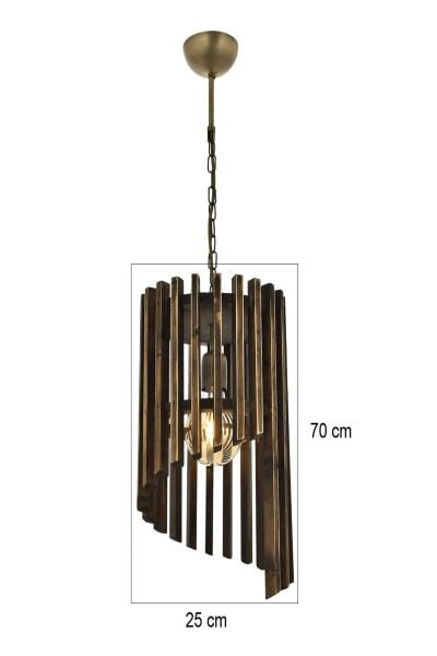 Masif Ahşap Dikey Çubuk Silindir Sarkıt Avize (70x25 cm)