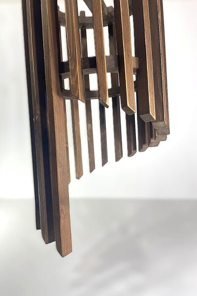 Masif Ahşap Dikey Çubuk Silindir Sarkıt Avize (70x25 cm)