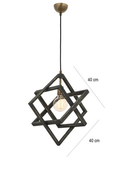 Geometrik Ahşap Sarkıt Avize | İç İçe Kare Tasarım 40×40 cm – E27 Endüstriyel Loft Avize