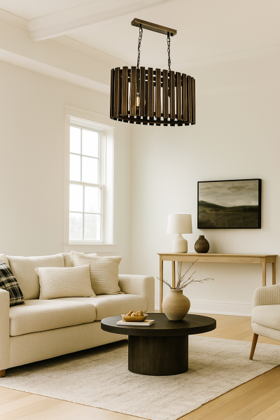 Ahşap Silindir 2’li Avize 56×30 cm | Zincirli Rustik Endüstriyel Sarkıt Avize