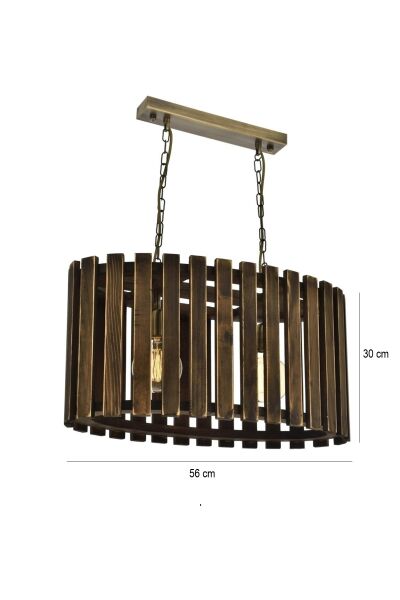 Ahşap Silindir 2’li Avize 56×30 cm | Zincirli Rustik Endüstriyel Sarkıt Avize