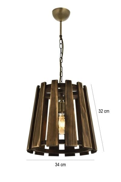 Ahşap Silindir Tekli Sarkıt Avize 34×32 cm | Zincirli Rustik Endüstriyel Avize