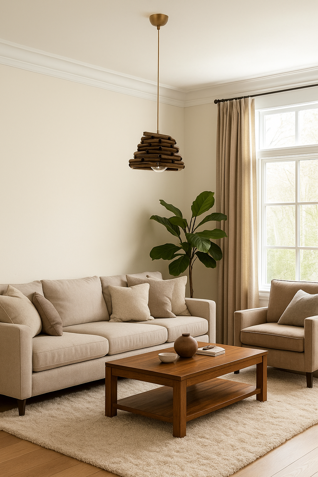 Doğal Ahşap Rustik Sarkıt Avize 37 cm – El Yapımı Ahşap Dekoratif Tavan Lambası