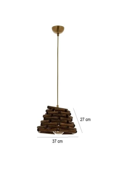 El Yapımı Doğal Ahşap Rustik Sarkıt Avize 37 cm