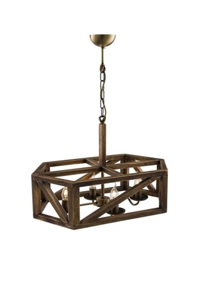 Rustik Ahşap Dikdörtgen Sarkıt Avize 60 cm – El Yapımı Doğal Ahşap Tavan Lambası