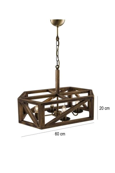 Rustik Ahşap Dikdörtgen Sarkıt Avize 60 cm – El Yapımı Doğal Ahşap Tavan Lambası
