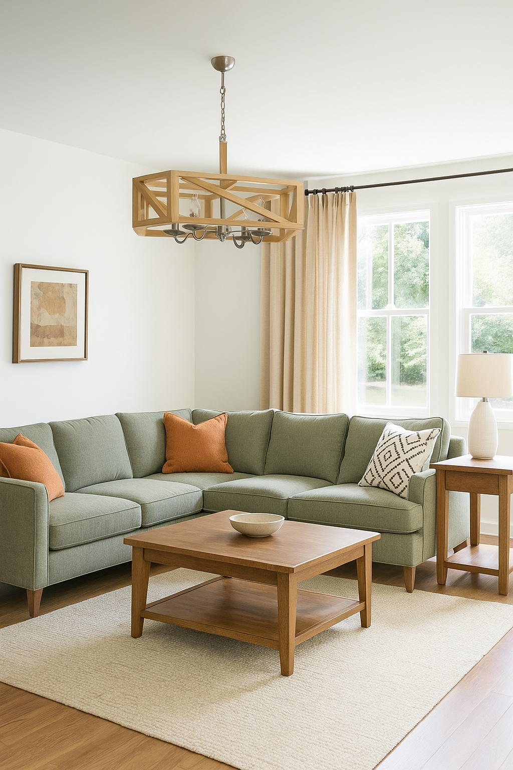 Doğal Ahşap Dikdörtgen Sarkıt Avize 60 cm – Rustik 4’lü Tavan Aydınlatması