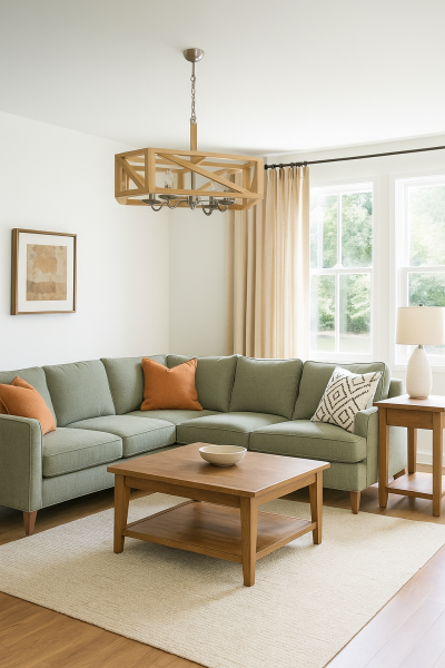 Doğal Ahşap Dikdörtgen Sarkıt Avize 60 cm – Rustik 4’lü Tavan Aydınlatması