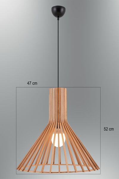 Doğal Ahşap Kafes Sarkıt Avize 52 cm – Modern Rustik Tekli Tavan Aydınlatması