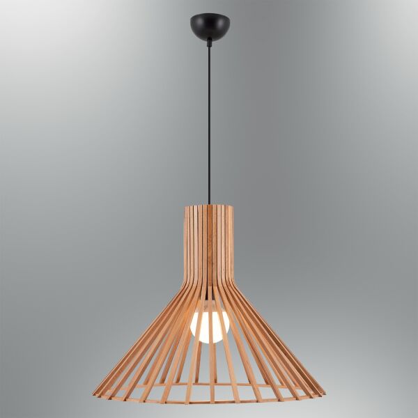 Doğal Ahşap Kafes Sarkıt Avize 52 cm – Modern Rustik Tekli Tavan Aydınlatması