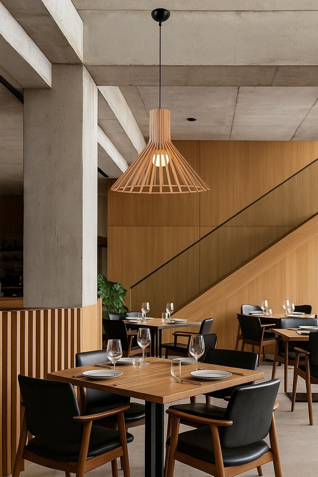 Doğal Ahşap Kafes Sarkıt Avize 52 cm – Modern Rustik Tekli Tavan Aydınlatması