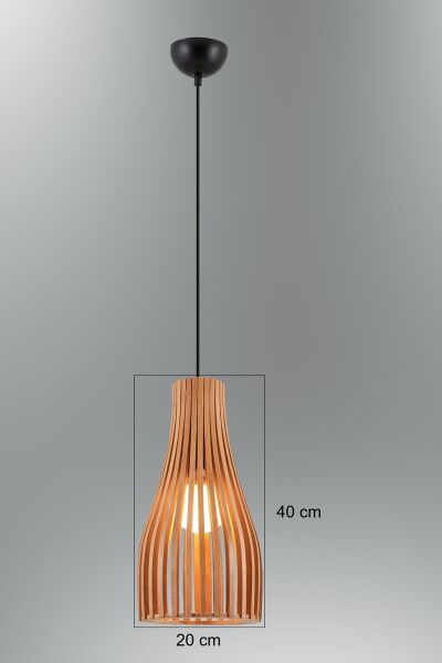 Doğal Ahşap Silindir Sarkıt Avize 40 cm – Modern İskandinav Tekli Tavan Aydınlatması