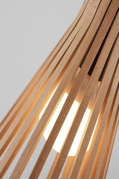 Doğal Ahşap Silindir Sarkıt Avize 40 cm – Modern İskandinav Tekli Tavan Aydınlatması