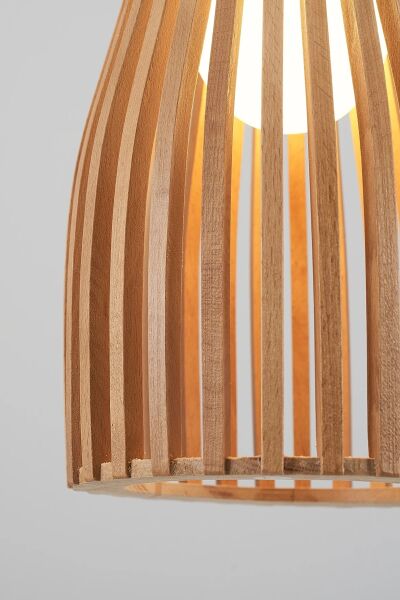 Doğal Ahşap Silindir Sarkıt Avize 40 cm – Modern İskandinav Tekli Tavan Aydınlatması