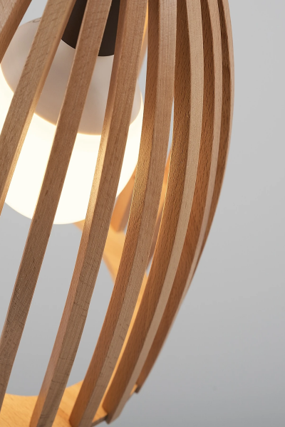 Doğal Ahşap Oval Sarkıt Avize 35 cm – Modern Tekli Tavan Aydınlatması E27