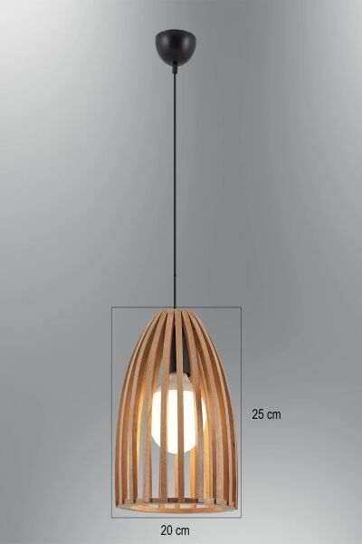 Doğal Ahşap Oval Sarkıt Avize 25 cm – Modern Tekli E27 Tavan Lambası