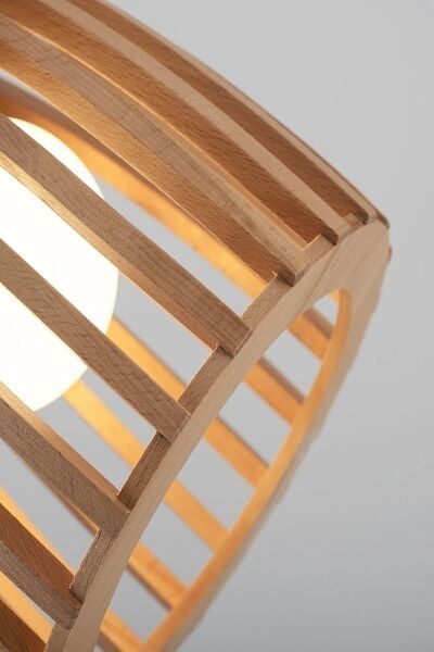 Doğal Ahşap Oval Sarkıt Avize 25 cm – Modern Tekli E27 Tavan Lambası