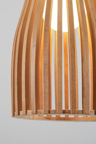 Doğal Ahşap Oval Sarkıt Avize 25 cm – Modern Tekli E27 Tavan Lambası