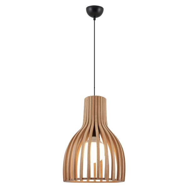 Doğal Ahşap Modern Sarkıt Avize 35 cm – Oval Tasarım Tekli E27 Tavan Lambası