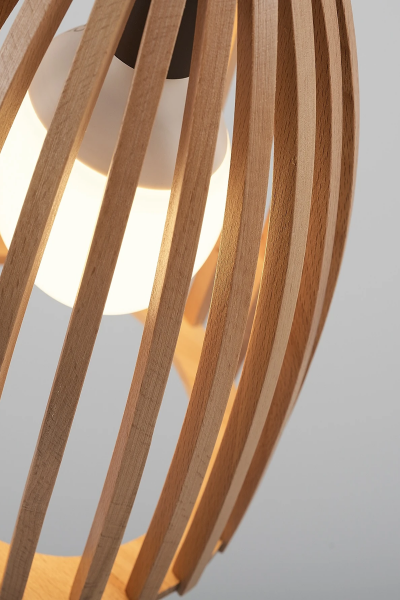 Doğal Ahşap Modern Sarkıt Avize 35 cm – Oval Tasarım Tekli E27 Tavan Lambası